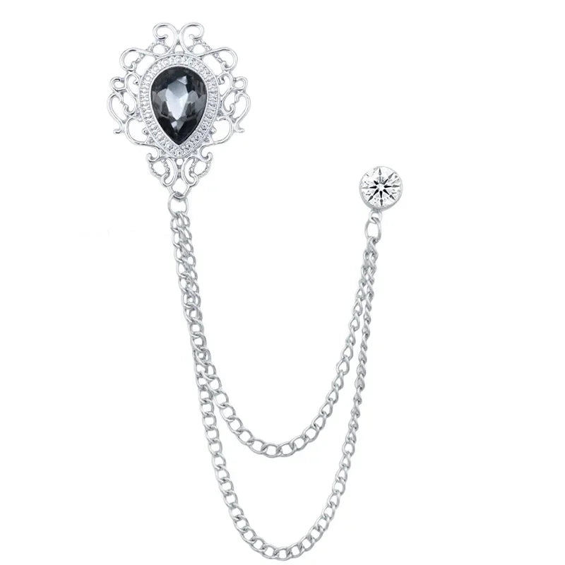 New Vintage Tassel Chain Rhinestone Crystal Lapel Pin - Unisex Men Women Suit Shirt Collar Tie Accessories Fashion Jewelry