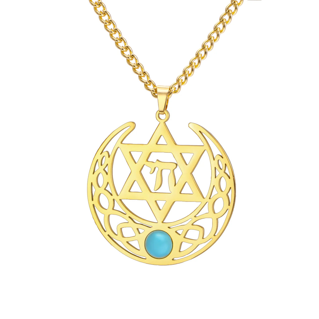 Minimalist Star of David Pendant Necklace Stainless Steel Hollow Moon Tree of Life Lion Religious Jewish Jewelry for Women Men