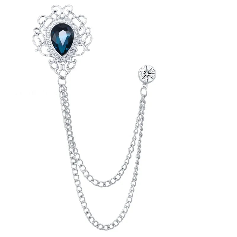 New Vintage Tassel Chain Rhinestone Crystal Lapel Pin - Unisex Men Women Suit Shirt Collar Tie Accessories Fashion Jewelry