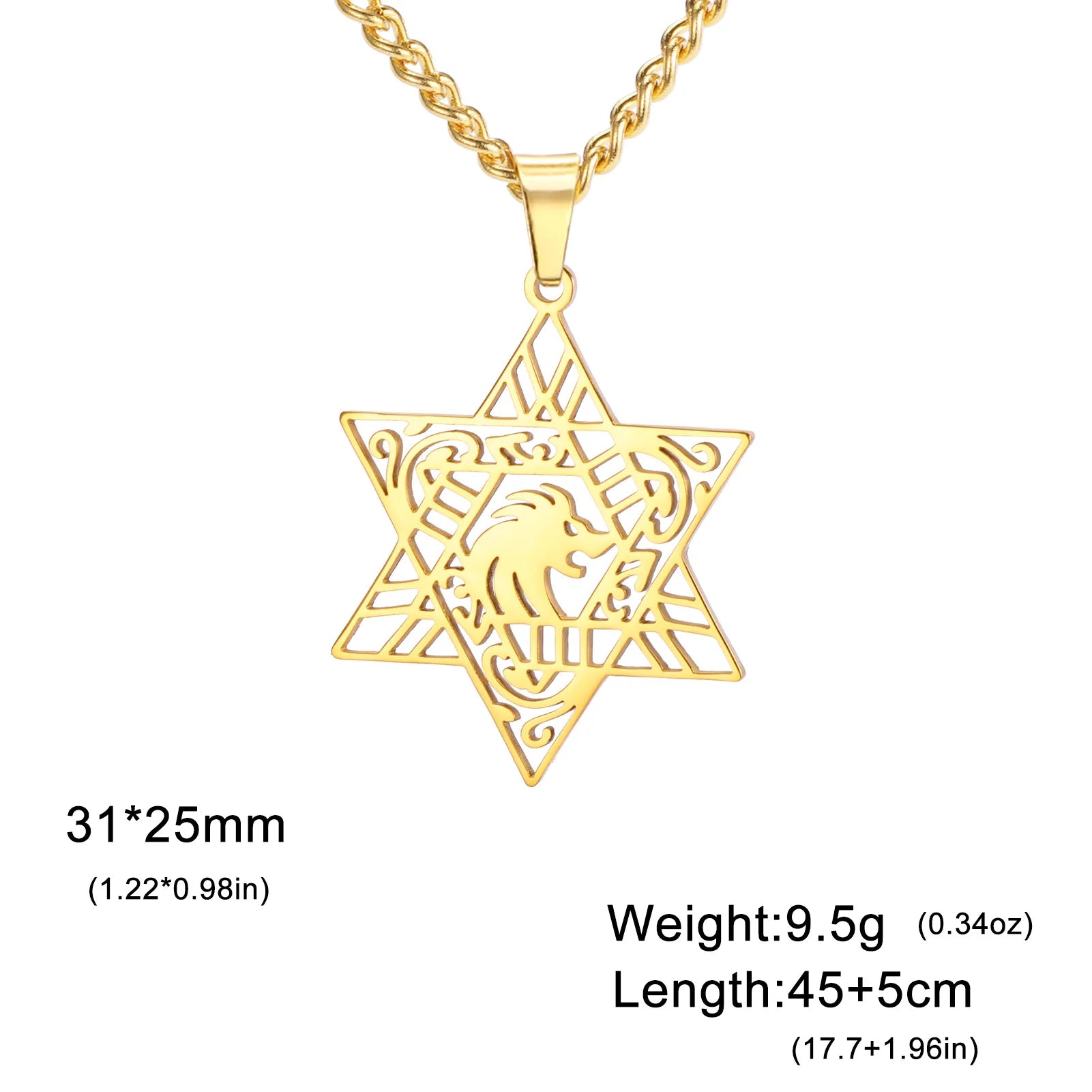 Minimalist Star of David Pendant Necklace Stainless Steel Hollow Moon Tree of Life Lion Religious Jewish Jewelry for Women Men