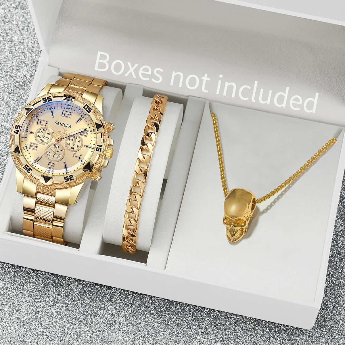 Surprise Mystery Watch Set Blind Box-3PCS/Set Men Business Watches Fashion Steel Band Quartz Watch Jewelry Set（Without Box）