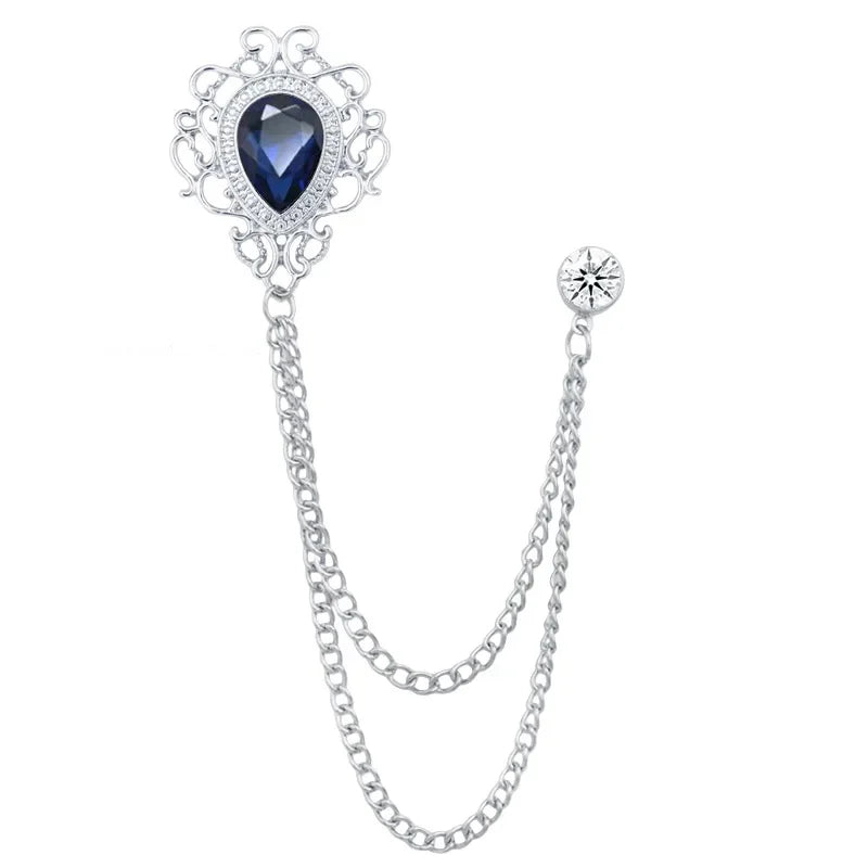New Vintage Tassel Chain Rhinestone Crystal Lapel Pin - Unisex Men Women Suit Shirt Collar Tie Accessories Fashion Jewelry