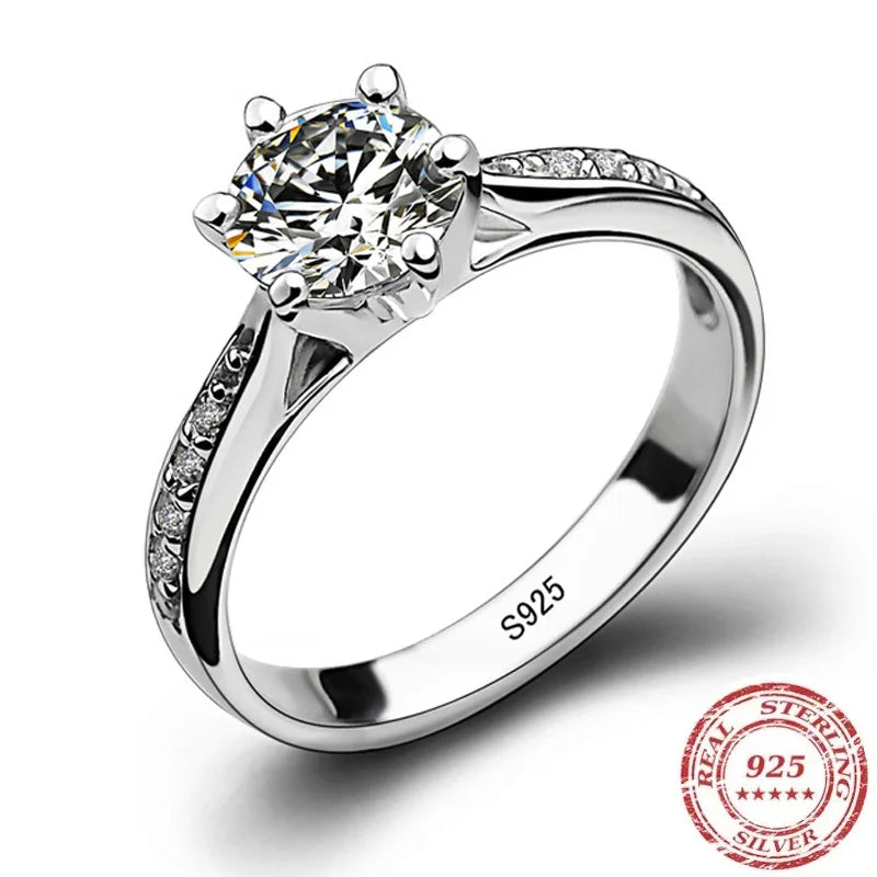 Luxury 925 Sterling Silver Classic Ring for Women Six-Claw Jewelry Simple 0.70 ct Diamond Ring Imitation Diamond Women's Ring