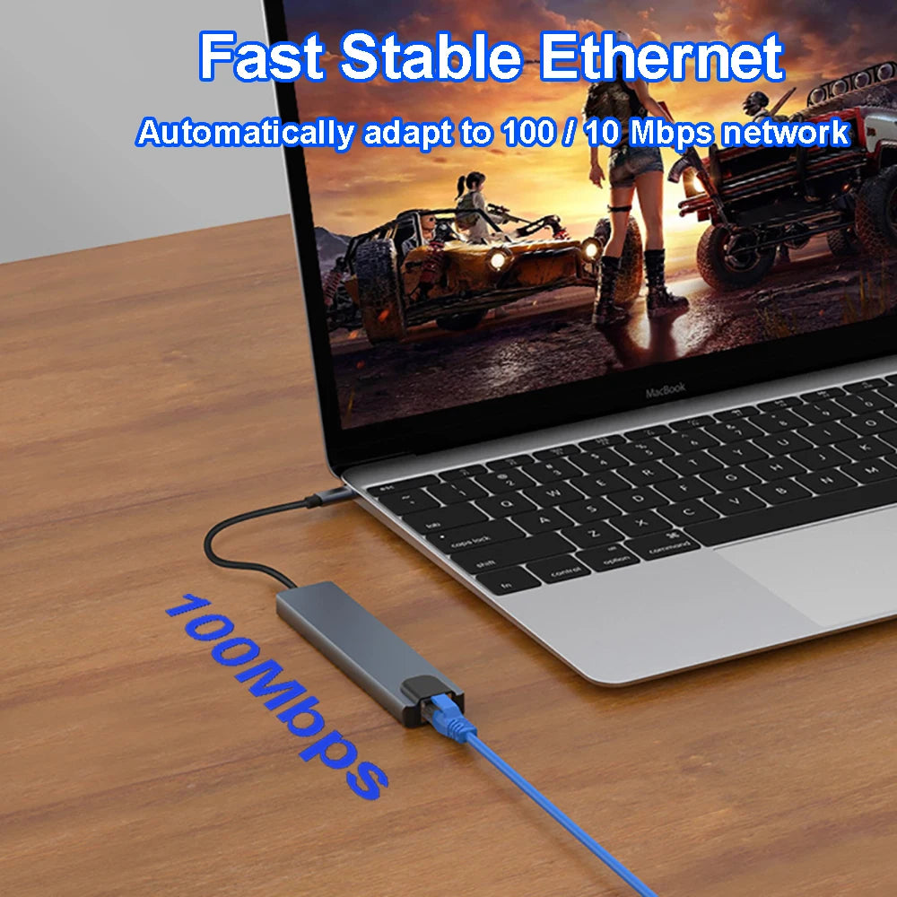 8 in 1 USB C Hub Type C 3.1 to 4K HDMI Adapter USB 3.0 Docking Station Type C Splitter with RJ45 SD/TF Card Reader PD for Laptop