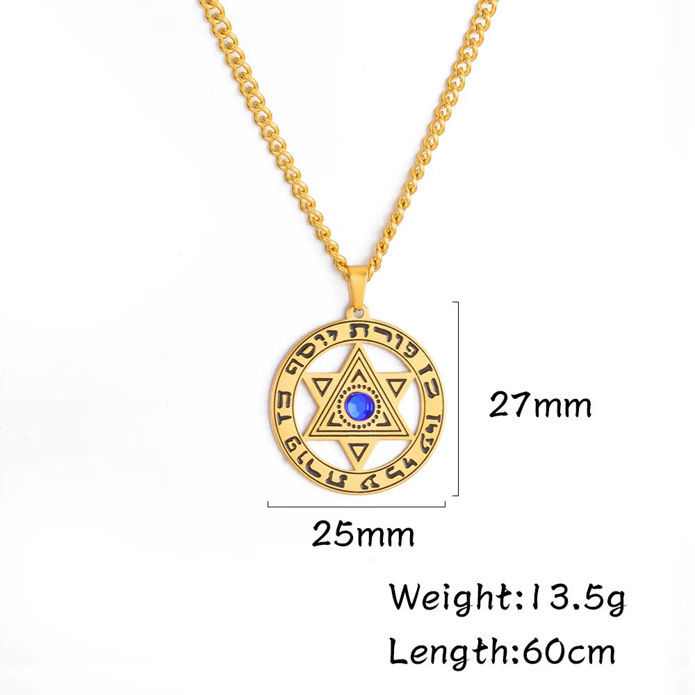 Minimalist Star of David Pendant Necklace Stainless Steel Hollow Moon Tree of Life Lion Religious Jewish Jewelry for Women Men