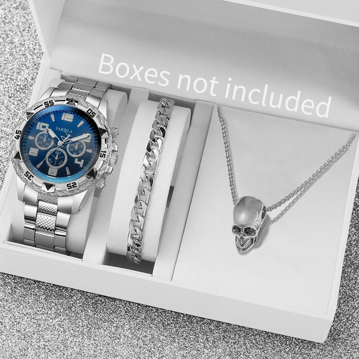 Surprise Mystery Watch Set Blind Box-3PCS/Set Men Business Watches Fashion Steel Band Quartz Watch Jewelry Set（Without Box）