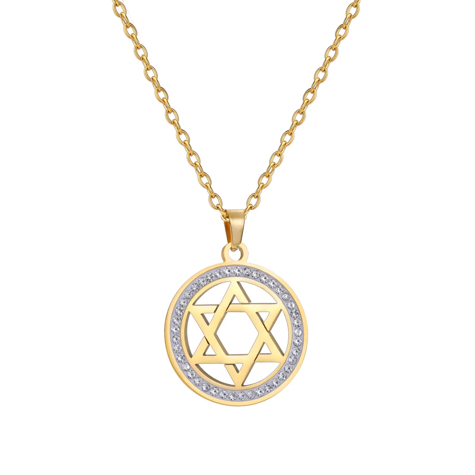 Minimalist Star of David Pendant Necklace Stainless Steel Hollow Moon Tree of Life Lion Religious Jewish Jewelry for Women Men