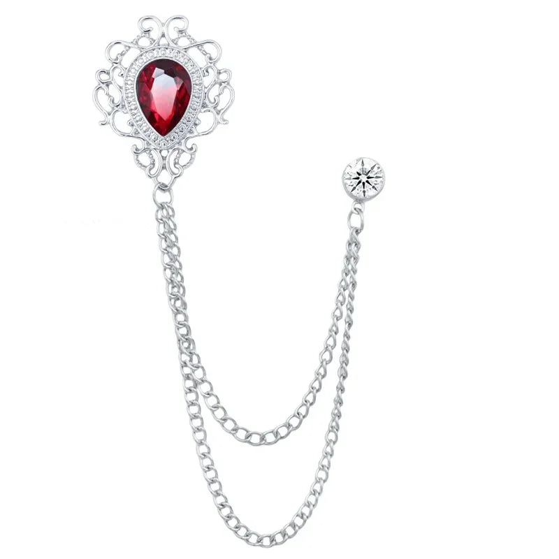 New Vintage Tassel Chain Rhinestone Crystal Lapel Pin - Unisex Men Women Suit Shirt Collar Tie Accessories Fashion Jewelry