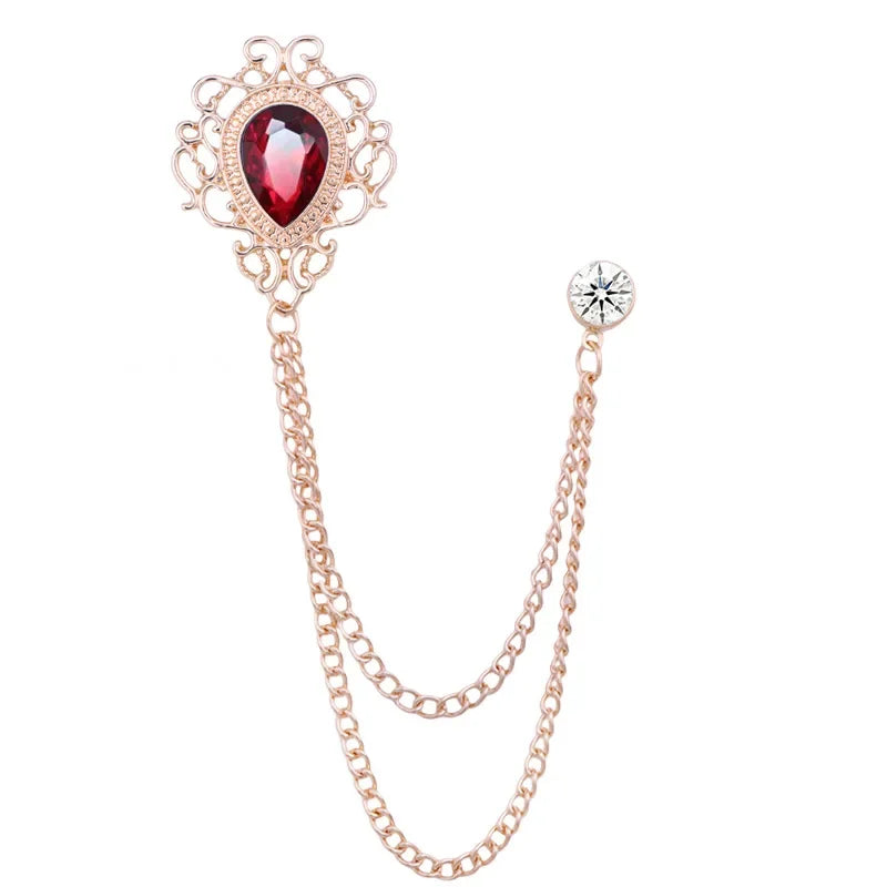 New Vintage Tassel Chain Rhinestone Crystal Lapel Pin - Unisex Men Women Suit Shirt Collar Tie Accessories Fashion Jewelry