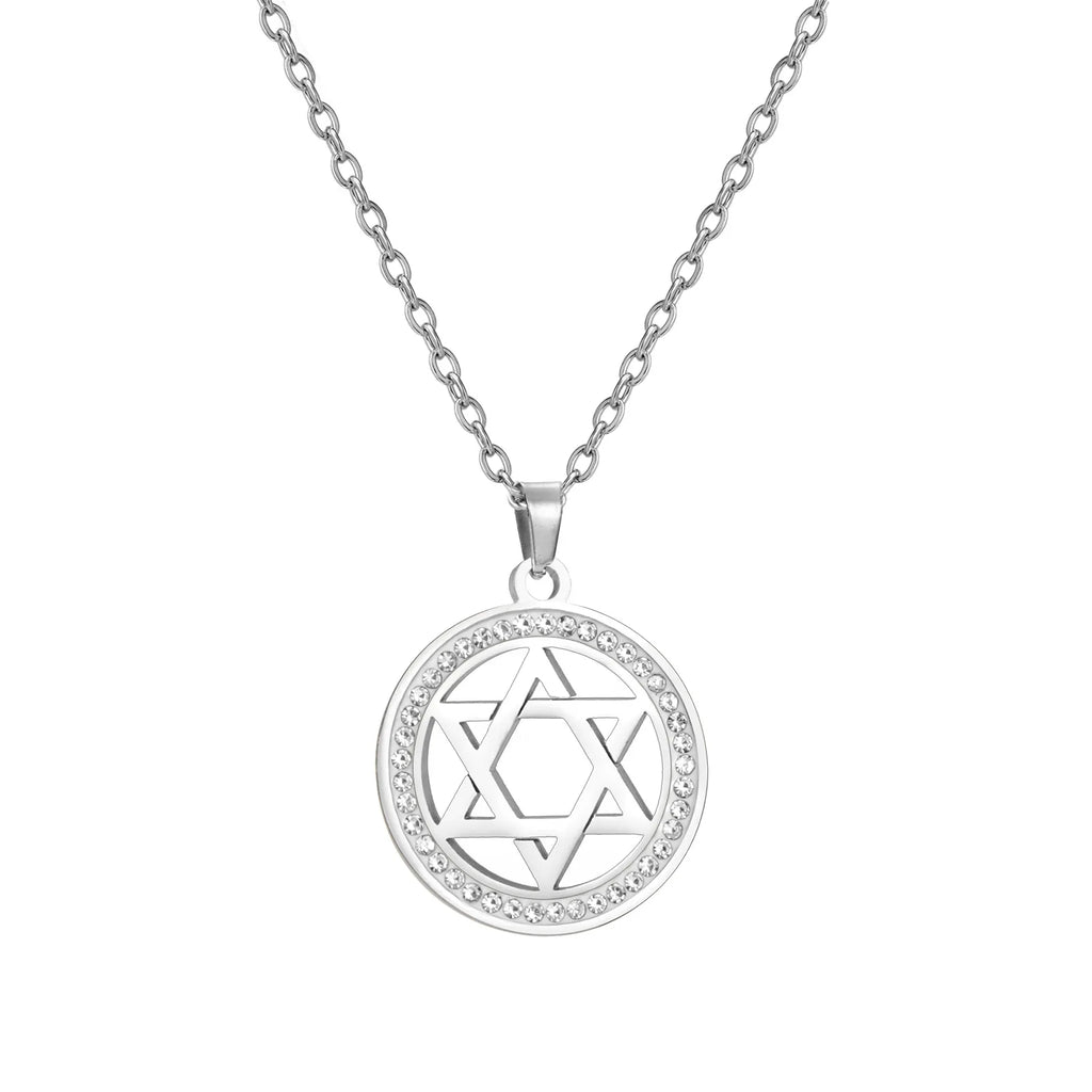 Minimalist Star of David Pendant Necklace Stainless Steel Hollow Moon Tree of Life Lion Religious Jewish Jewelry for Women Men
