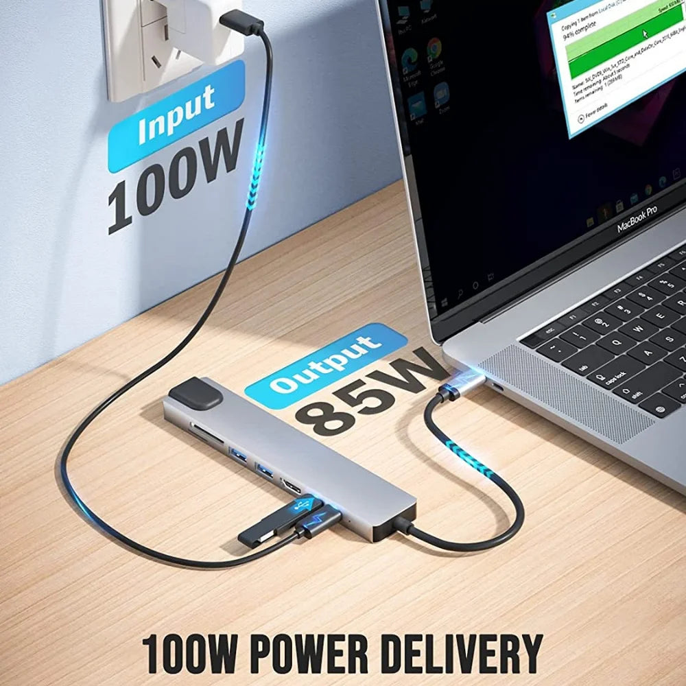 8 in 1 USB C Hub Type C 3.1 to 4K HDMI Adapter USB 3.0 Docking Station Type C Splitter with RJ45 SD/TF Card Reader PD for Laptop