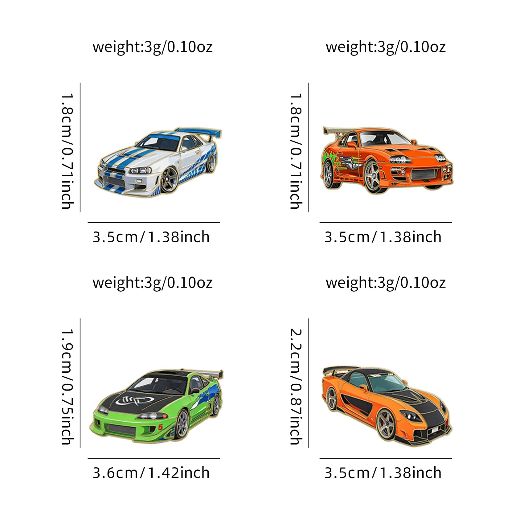 4pcs The Fast and the Furious car Enamel Pin Brooch For Coat mans Brooches Fashion Lapel Badges Jewelry Gift for Friends