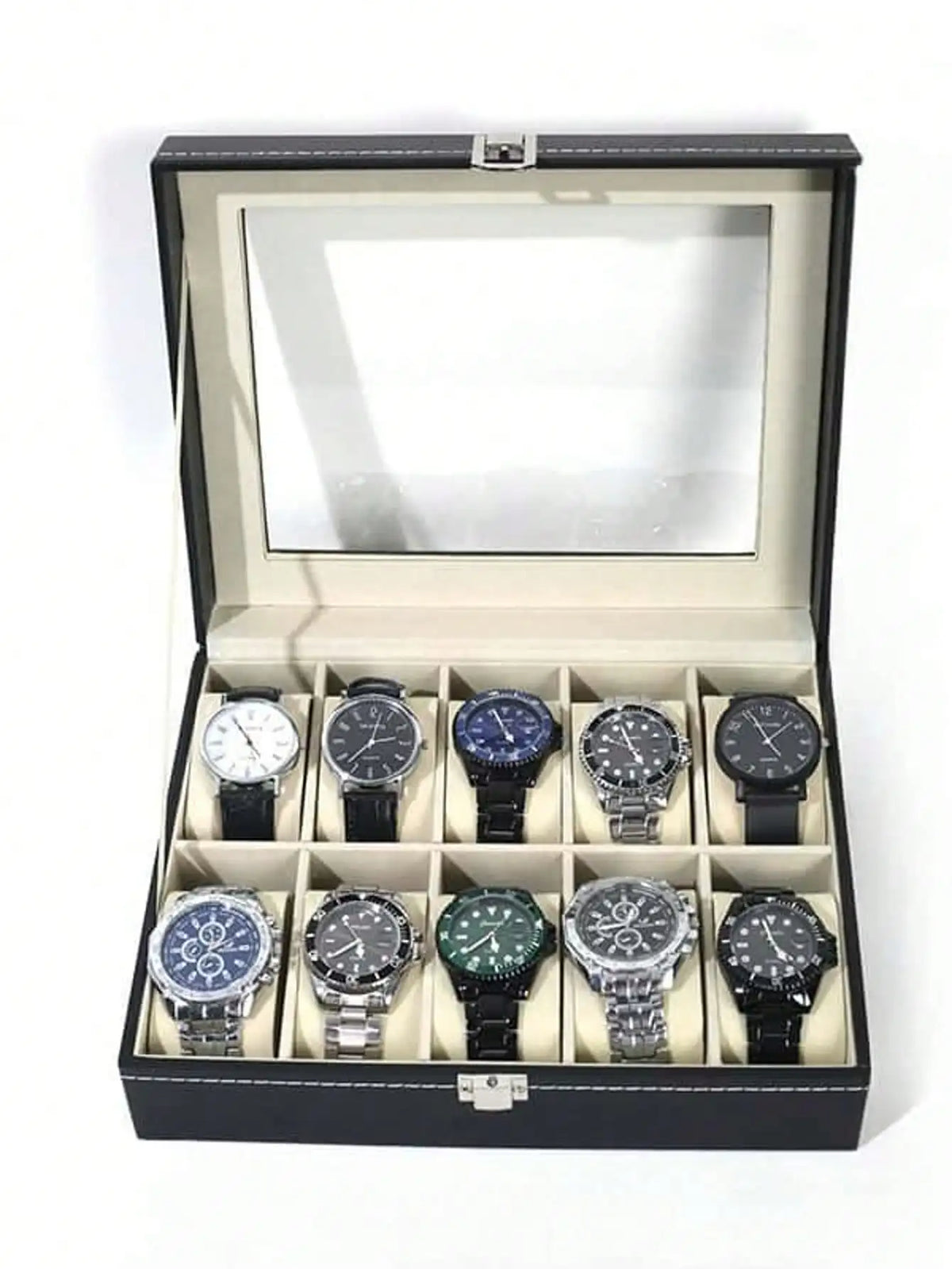 Leather Watch Box with Lock, Large Capacity Watch Display Case, High-End Jewelry Storage Organizer for Men Women, Home Vanity Dresser