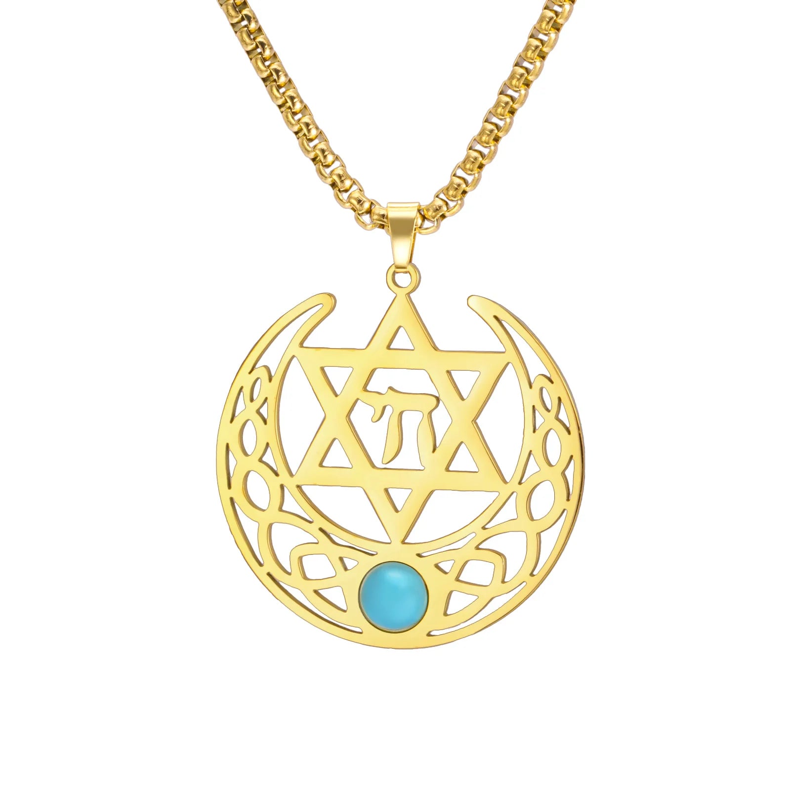 Minimalist Star of David Pendant Necklace Stainless Steel Hollow Moon Tree of Life Lion Religious Jewish Jewelry for Women Men
