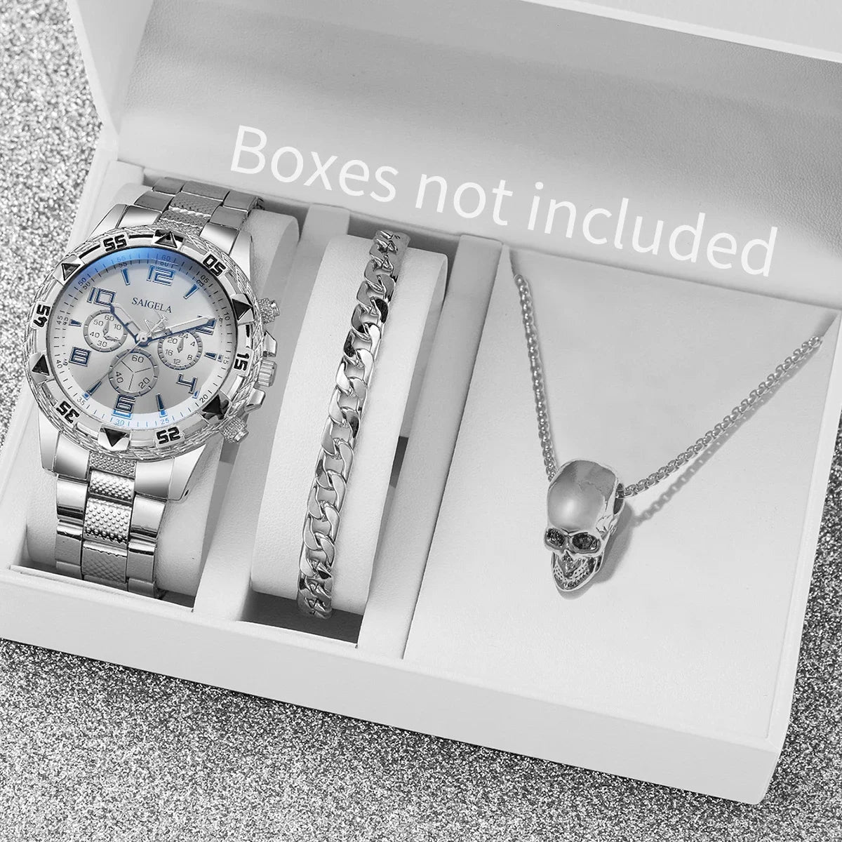 Surprise Mystery Watch Set Blind Box-3PCS/Set Men Business Watches Fashion Steel Band Quartz Watch Jewelry Set（Without Box）