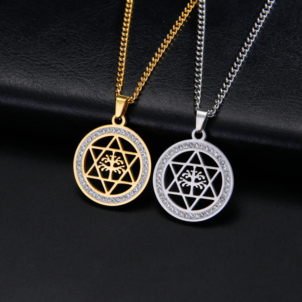 Minimalist Star of David Pendant Necklace Stainless Steel Hollow Moon Tree of Life Lion Religious Jewish Jewelry for Women Men