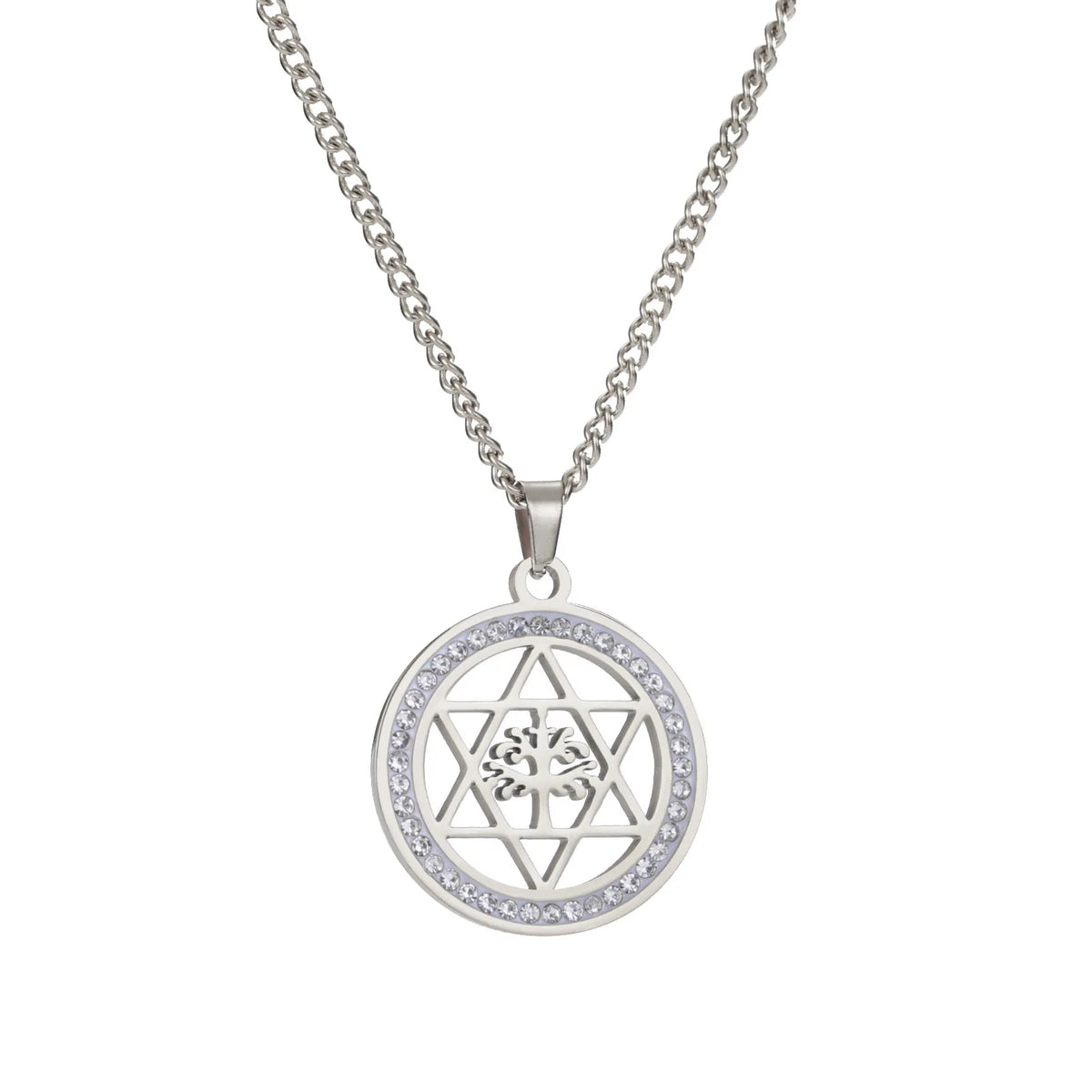 Minimalist Star of David Pendant Necklace Stainless Steel Hollow Moon Tree of Life Lion Religious Jewish Jewelry for Women Men