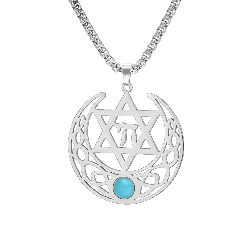 Minimalist Star of David Pendant Necklace Stainless Steel Hollow Moon Tree of Life Lion Religious Jewish Jewelry for Women Men