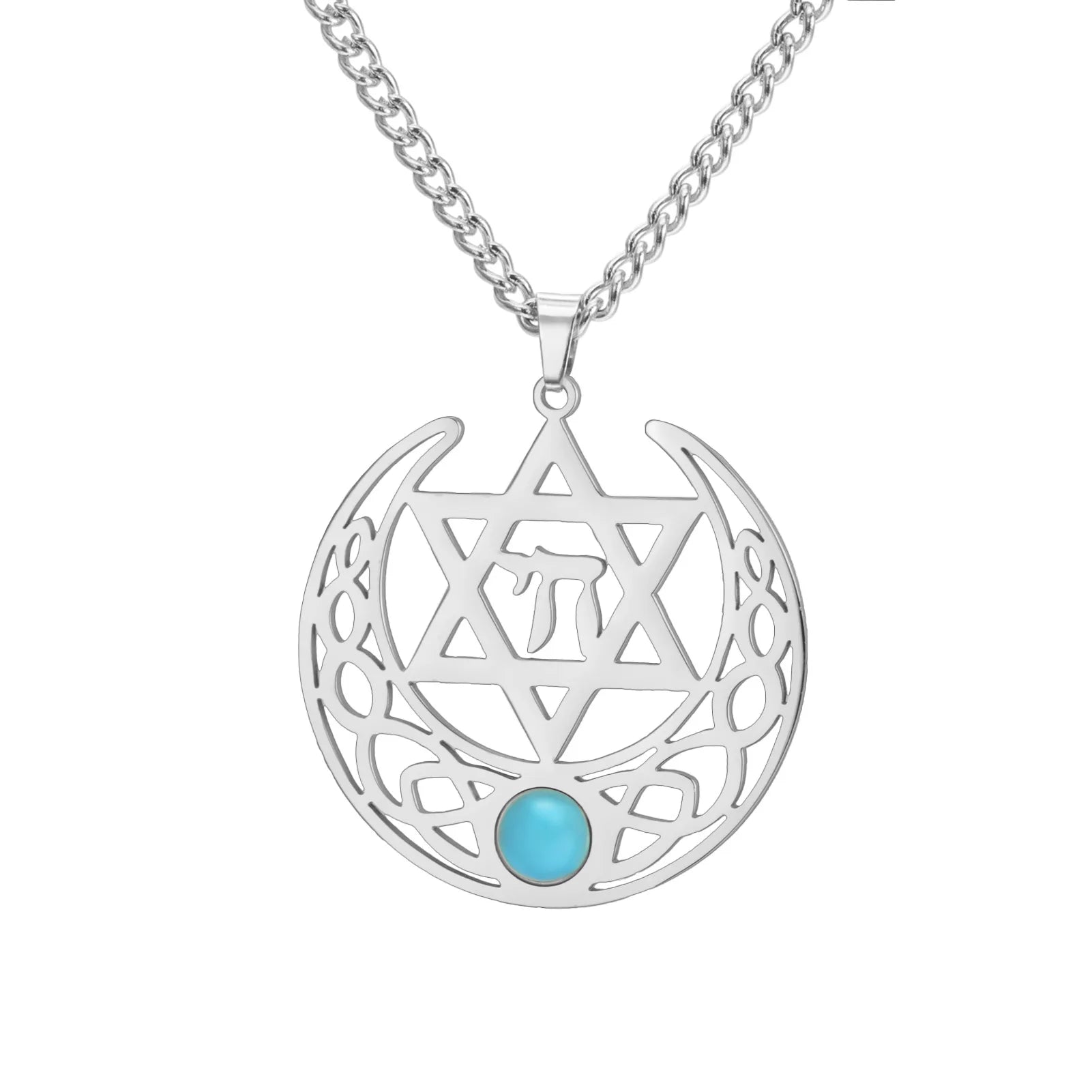 Minimalist Star of David Pendant Necklace Stainless Steel Hollow Moon Tree of Life Lion Religious Jewish Jewelry for Women Men