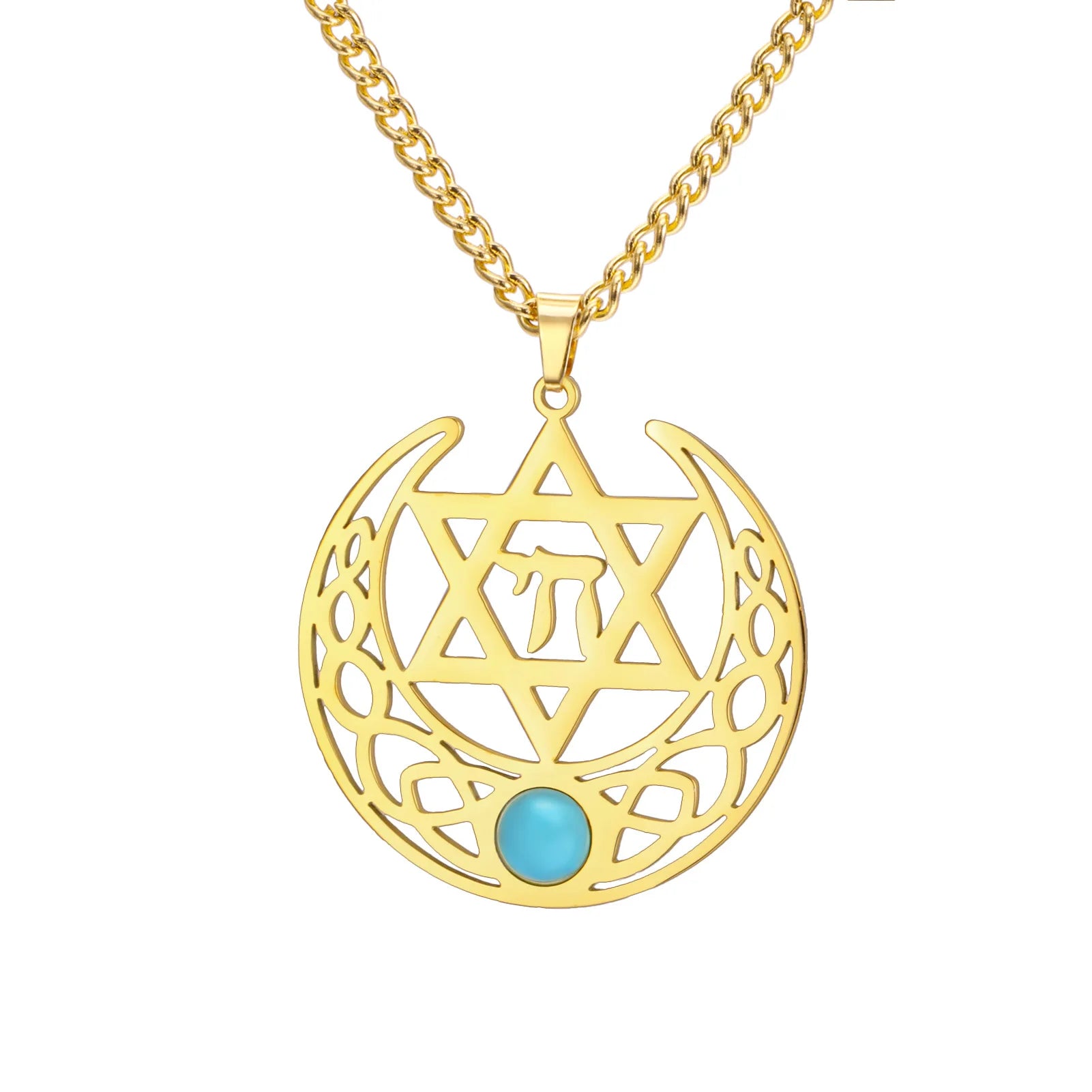 Minimalist Star of David Pendant Necklace Stainless Steel Hollow Moon Tree of Life Lion Religious Jewish Jewelry for Women Men