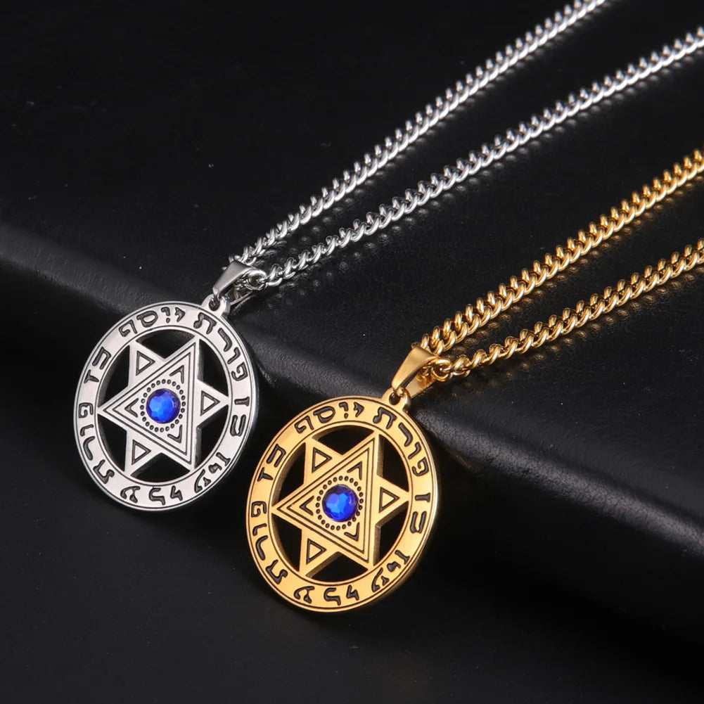Minimalist Star of David Pendant Necklace Stainless Steel Hollow Moon Tree of Life Lion Religious Jewish Jewelry for Women Men