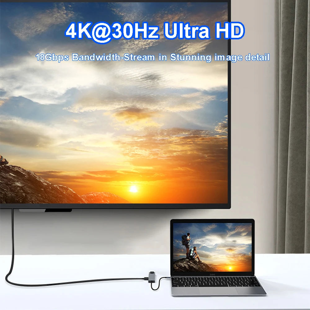 8 in 1 USB C Hub Type C 3.1 to 4K HDMI Adapter USB 3.0 Docking Station Type C Splitter with RJ45 SD/TF Card Reader PD for Laptop