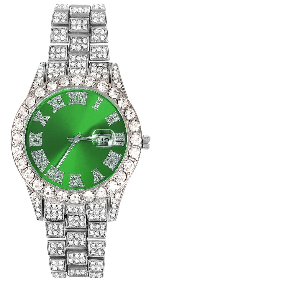New Punk Men Watch Iced Out Diamond Sparkling Quartz Watches Fashion Hip Hop Classic Silver Color Watch Jewelry Men Women Gift