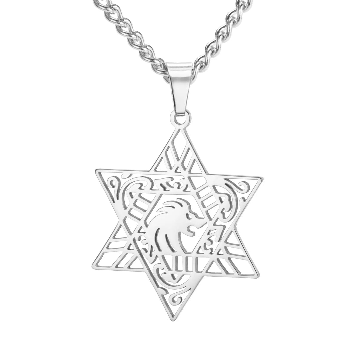 Minimalist Star of David Pendant Necklace Stainless Steel Hollow Moon Tree of Life Lion Religious Jewish Jewelry for Women Men