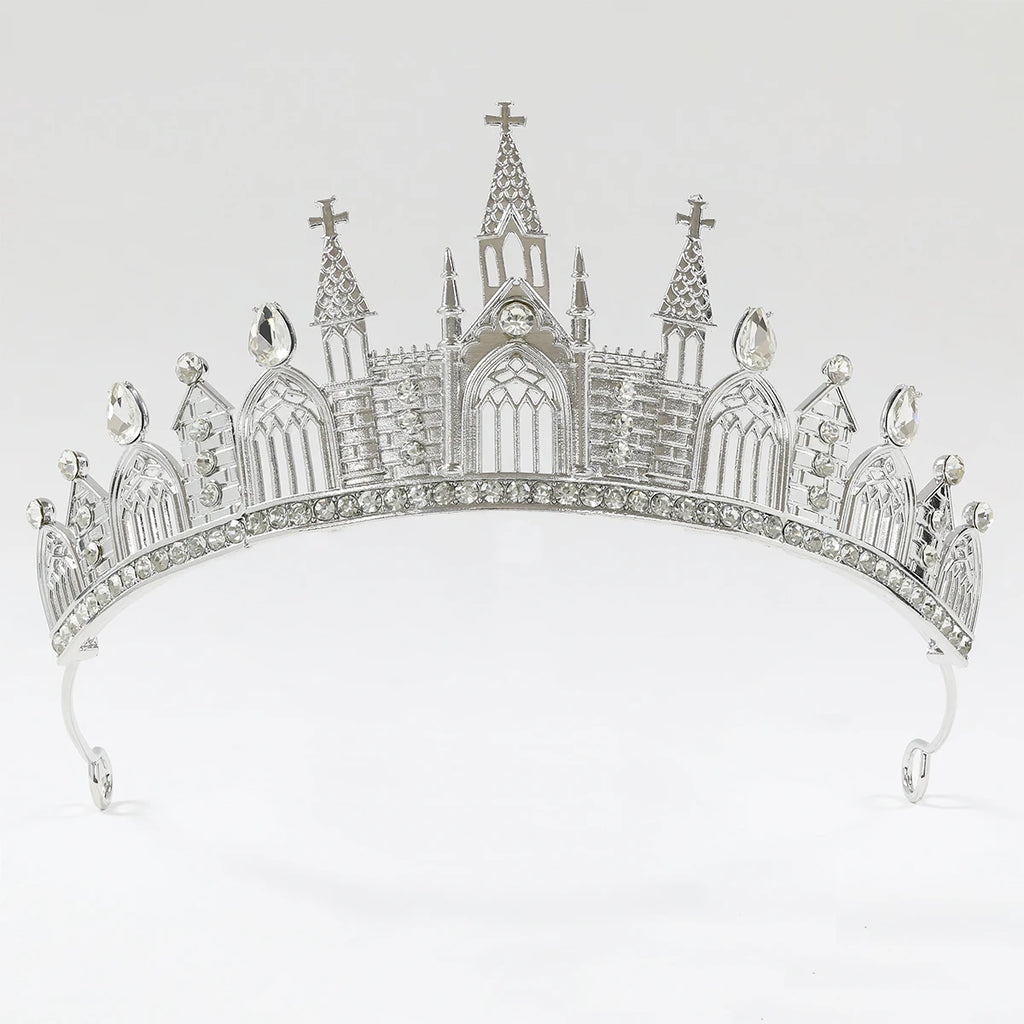 Wednesday's Theme Gothic Niche Vintage Crown - Alloy Crown with Rhinestones - Dark Headpiece Accessory