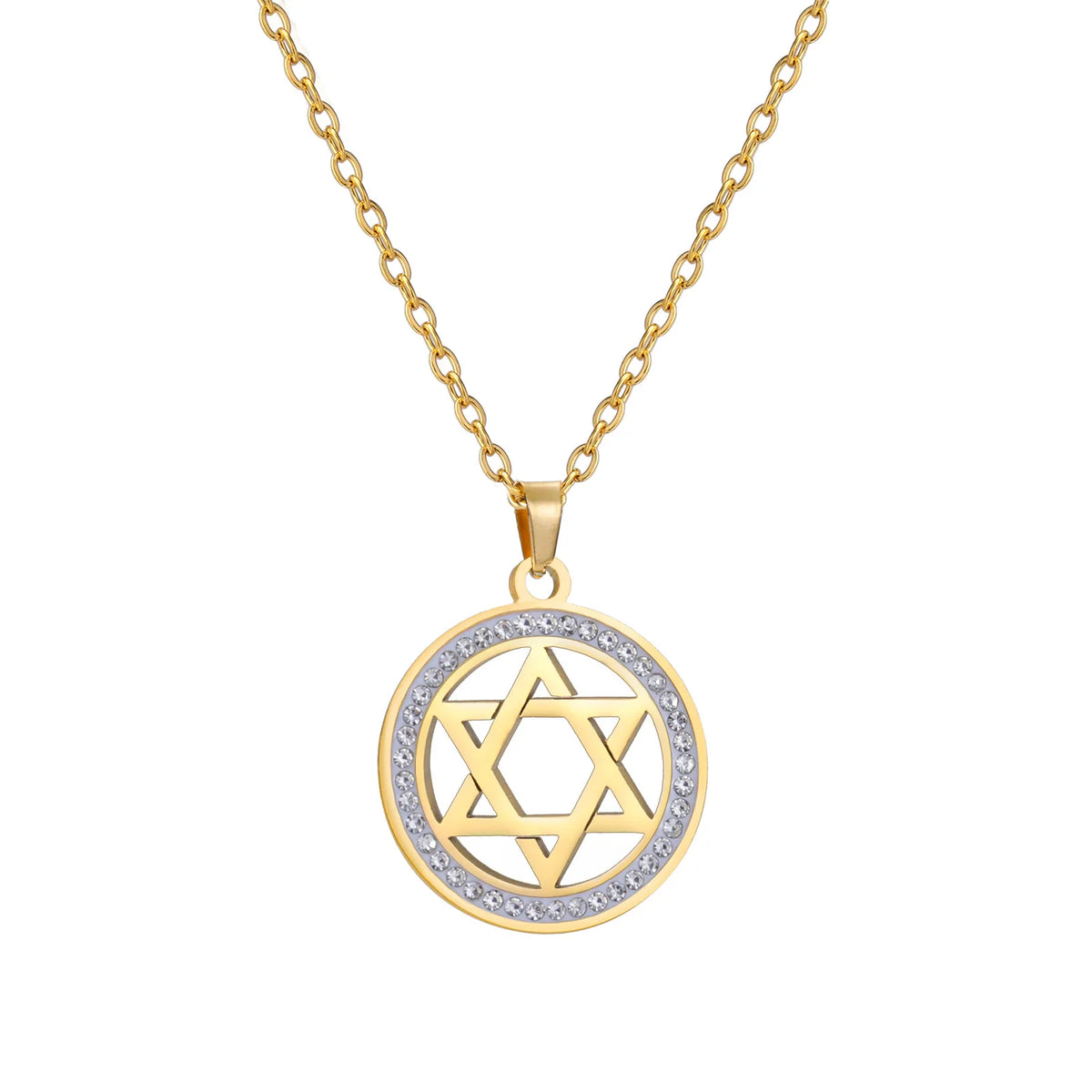 Minimalist Star of David Pendant Necklace Stainless Steel Hollow Moon Tree of Life Lion Religious Jewish Jewelry for Women Men