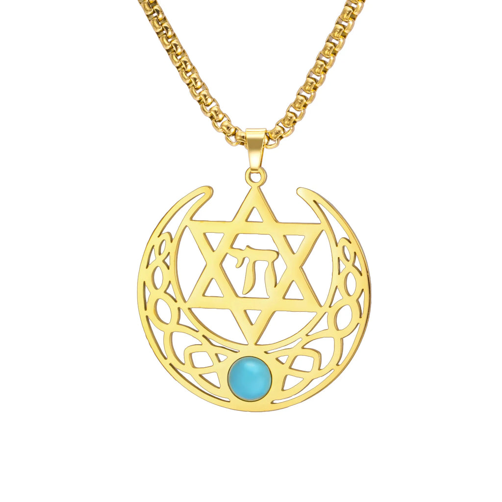 Minimalist Star of David Pendant Necklace Stainless Steel Hollow Moon Tree of Life Lion Religious Jewish Jewelry for Women Men